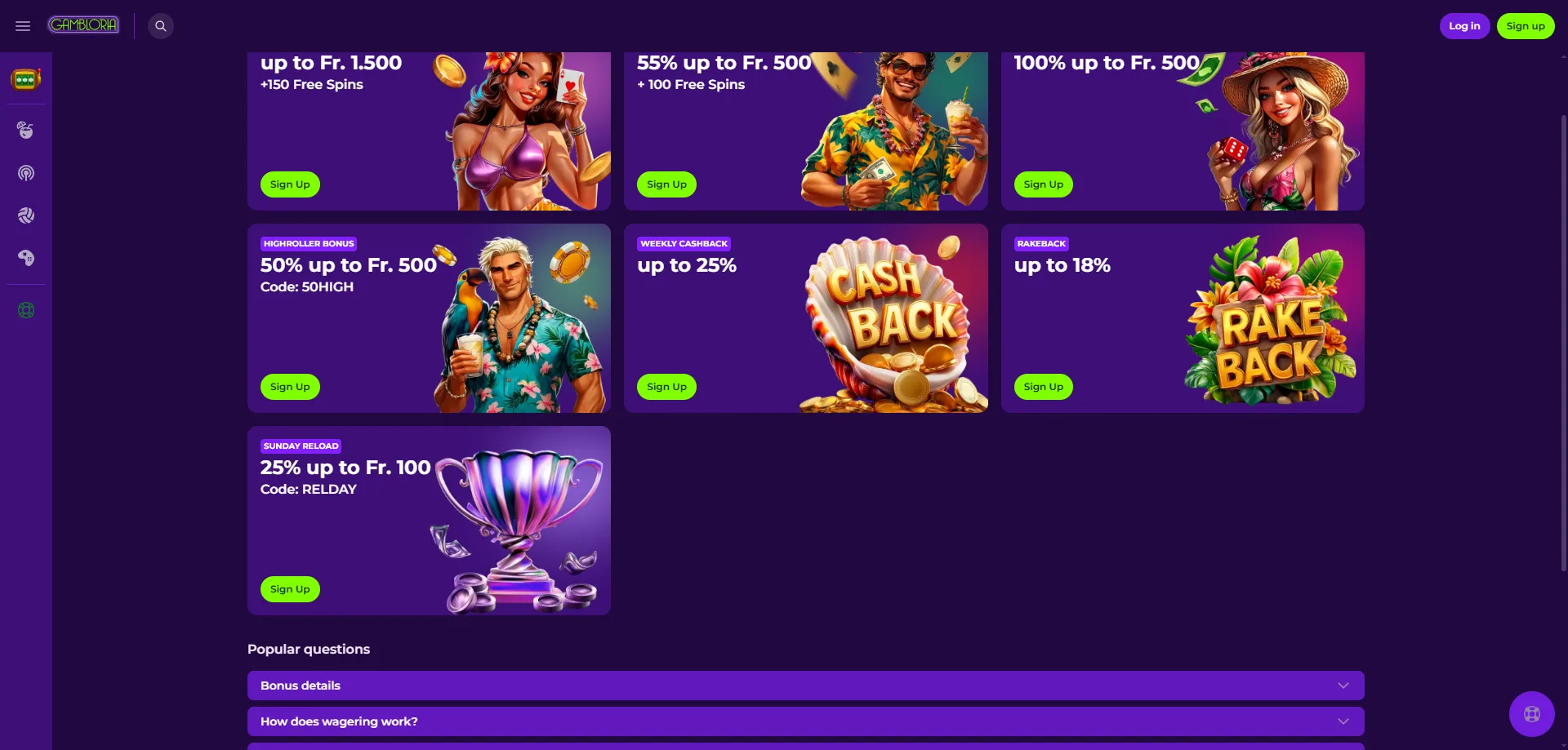 Gambloria Casino Bonus ohne Einzahlung – 100 Freispiele für neue Spieler