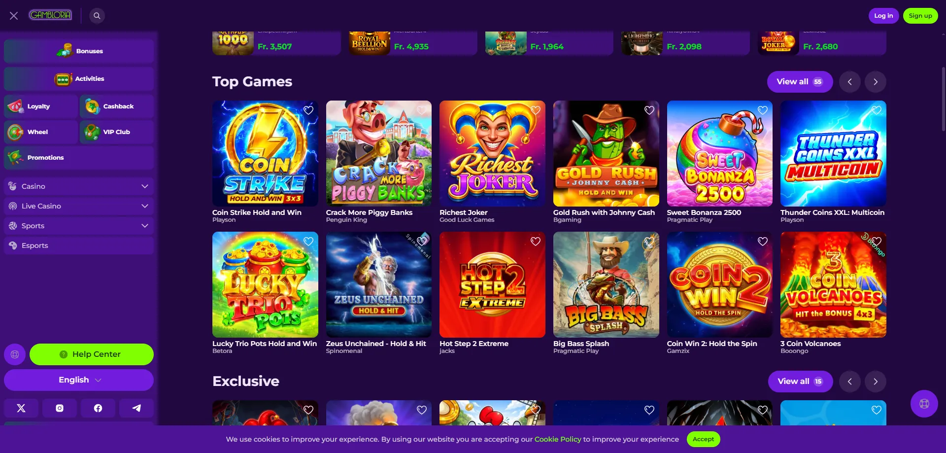 Gambloria Casino Spieleauswahl – über 6.000 Slots und Tischspiele